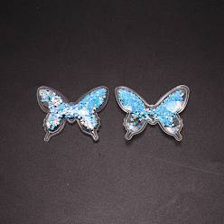 Deep Sky Blue Resin Costume Accessories, with Plastic Sequins/Paillette Inside, Butterfly, Deep Sky Blue, 44x54.5x5.5mm