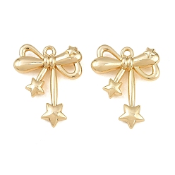 Oro Colgantes de la aleación, lazo con dijes de estrellas, chapado en rack, sin plomo y cadmio, dorado, 24.5x20x5 mm, agujero: 1.6 mm