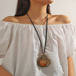 Snail Ожерелья из сплава стекла с подвеской черного вощеного шнура для женщин, темно-оранжевый, золотые, улитка, 13.39 дюйм (34 см)