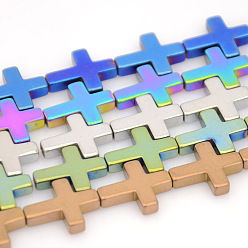 (52) Непрозрачная лаванда Гальванизировать немагнитных синтетический гематит бисер пряди, крестик, разноцветные, 17x14x4 мм, отверстие : 1 мм, около 23 шт / нитка, 15.7 дюйм