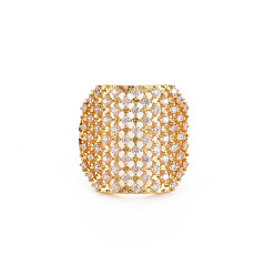 Прозрачный Латунные микро проложить манжеты кольца кубического циркония, открытые кольца для женщин, без кадмия, без никеля и без свинца, Реальная платина, прозрачные, размер США 6 3/4 (17.1 мм)