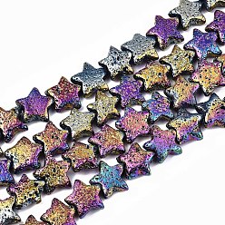 (966) Внутренний цвет Кристалл / Лиловато-лиловый на подкладке Радужные гальванические нити из натурального вулканического камня, неровный, звезда, с покрытием разноцветным, 13.5~14.5x14~15.5x4.5~5.5 мм, отверстие : 1.2 мм, около 28 шт / нитка, 12.80 дюйм ~ 13.19 дюйм (32.5 см)