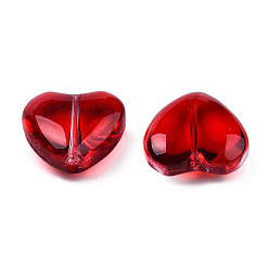 Red Transparent Spray Painted Glass Beads, Heart, Red, 12x12x5.5mm, hole: 0.9~1mm