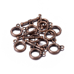 Red Copper Tibetan Style Alloy Toggle Clasps, Cadmium Free & Nickel Free & Lead Free, Red Copper, 15x11mm, Hole: 2mm