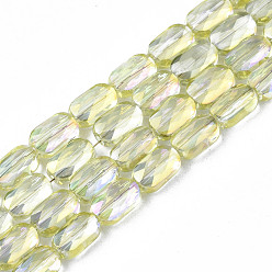 Шампанско-Желтый Гальванизируйте прозрачное стекло бисер нитей, граненые, прямоугольные, шампанское желтый, 7x4x3 мм, отверстие : 1 мм, около 79~80 шт / нитка, 20.47 дюйм (52 см)