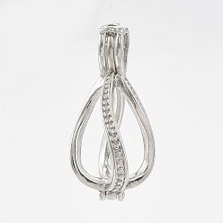 Платина Подвески латуни медальон, подвески для клеток, без кадмия, без никеля и без свинца, полый, слеза, платина, 28x13x13 мм, отверстие : 5x3.5 мм, внутренней меры: 10x16 мм