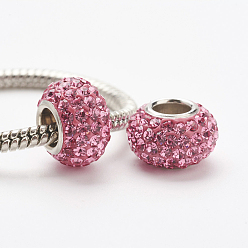 209_Rose Austrian Crystal European Beads, Large Hole Beads, 925 Sterling Silver Core, Rondelle, 209_Rose, 11~12x7.5mm, Hole: 4.5mm