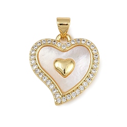 Золотой Латунные микро проложить кубического циркония подвески, сердце, с оболочкой, без кадмия и без свинца, золотые, 20.5x19x3 мм, отверстие : 3.5x4 мм