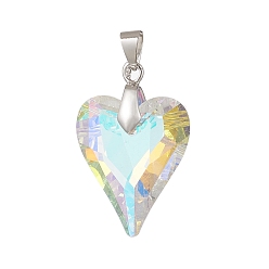 Платина Стеклянные подвески, сердце, с латунным прижимных поручительств, граненые, платина, 32.5x21.5x8 мм, отверстие : 4.3x6.3 мм