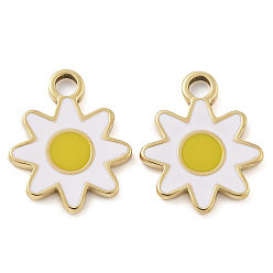Белый Ионное покрытие (ip) 304 подвески из нержавеющей стали с эмалью, реальный 18 k позолоченный, цветочный шарм, белые, 15.5x12.5x1.5 мм, отверстие : 2 мм