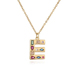 Letter E Ожерелья с подвесками-инициалами из латуни и разноцветными кубическими цирконами для женщин, реальный 18 k позолоченный, Письмо E, 17.72 дюйм (45 см), Кулон : 23x13 мм