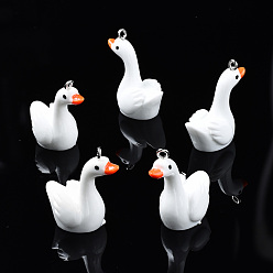 Белый Непрозрачные смоляные подвески в виде лебедят, с платиновым тоном железная петля, миниатюрные 3d подвески в виде гуся и лебедя, белые, 29x25~26x15~16 мм, отверстие : 2 мм
