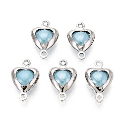 Бледно-бирюзовый Подвески из латуни, сердечные ссылки, с фарфором, без никеля , бледные бирюзовая, 13.5x8x3.5~4 мм, отверстие : 1~1.2 мм