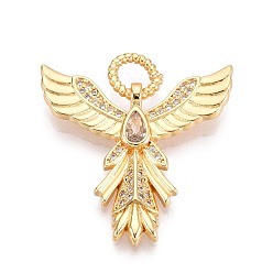 Настоящее золото 18K Латунный микропаве кубический цирконий со стеклянными подвесками, крыло, с открытыми кольцами прыжковых, без кадмия, без никеля и без свинца, реальный 18 k позолоченный, 28.5x26.5x3 мм, отверстие : 4.5 мм
