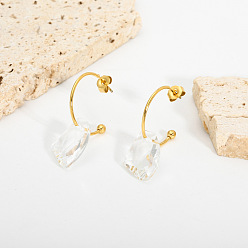 Настоящее золото 18K 304 Серьги-гвоздики из нержавеющей стали с прозрачными фианитами неправильной формы, реальный 18 k позолоченный