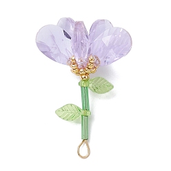 Фиолетовый Подвески-цветы из стеклянных бусин ручной работы, с 304 петлей из нержавеющей стали, граненые, фиолетовые, 39~41x23~24.5x24~26 мм, отверстие : 4x2.5 мм