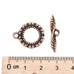 Red Copper Tibetan Style Toggle Clasps, Flat Ring, Cadmium Free & Nickel Free & Lead Free, Red Copper, 24x17x2mm, Hole: 2mm