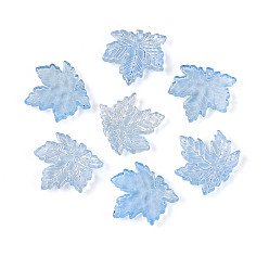 Светло-Голубой Подвески из прозрачного стекла с росписью для запекания, кленового листа, с золотой порошок, Небесно-голубой, 20x20x4~4.5 мм, отверстие : 1~1.2 мм, Около 689 шт / 1000 г