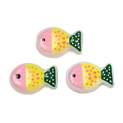 Темно-Зеленый Выпечка окрашенные стеклянные бусины, рыба, с эмалью, темно-зеленый, 20x13x5.5 мм, отверстие : 1.4 мм