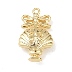 Настоящее золото 18K Латунные подвески, форма ракушки с бантом, без кадмия, без никеля и без свинца, реальный 18 k позолоченный, 19.5x12x5.5 мм, отверстие : 1.2 мм