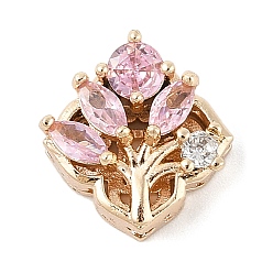 Бледно-Розовый Латунные микро проложить кубического циркония бусы, древо жизни, без свинца и без кадмия, долговечный, розовый жемчуг, 13x13.5x6.5 мм, отверстие : 1.8 мм