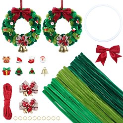 Gemischte Farbe DIY-Weihnachtsanhänger-Bastelsets, einschließlich Pfeifenreiniger, DIY-Plüschstäbchen, Decoden-Cabochons aus Harz, Eisenglocke Anhänger, Messing Ringe springen, Gemischte Farbe, 300x5~6 mm