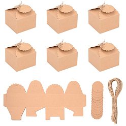 Rauchig Geschenkkarton, Hochzeitsdekoration, Baby-Dusche Süßigkeiten Verpackung Box, Kartonschokoladenhochzeits-Partygeschenke für Gäste, mit Hanfseil, rauchig, 6.5x6.5x4.5 cm, Hanfseil: 27.7 cm, Etikett: 3.9 cm, Loch: 0.4 cm, 30 Sätze