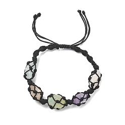 Black Dyed Natural Quartz Crystal Braided Bead Bracelets, Macrame Pouch Nylon Thread Adjustable Bracelet for Women, Black, Inner Diameter: 2~3-7/8 inch(5~9.8cm)