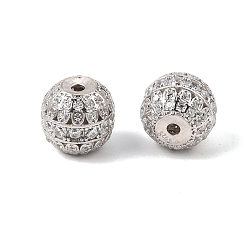 Real Platinum Plated 925 Sterling Silver Micro Pave Clear Cubic Zirconia Beads, Rack Plating, Long-Lasting Plated, Round, with 925 Stamp, Rhodium Plated, Real Platinum Plated, 8.5~9mm, Hole: 1.4mm
