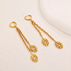 Oval Серьги-кольца с кисточками из латуни, цепочка-оберег, реальный 18 k позолоченный, овальные, 15~90x10 мм