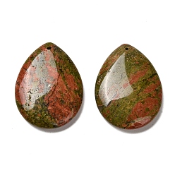 Унакит Природные подвески Unakite, слезинки, 40~41x30~31x7~8 мм, отверстие : 1.5 мм