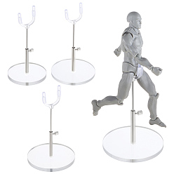 Clear 3 Bags 3 Styles Adjustable Height Plastic Doll Display Stands, with Round Base, Clear, 60~70x120mm, 1 bag/style