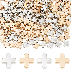 Platinum & Light Gold 600 шт 2 цвета пластиковые бусины ccb, крестик, платина и светлое золото, 8x8x3.5 мм, отверстие : 1.4 мм, 300 шт / цвет