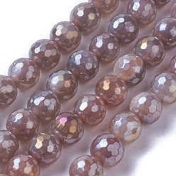 Розово-Коричневый Гальваническое покрытие из натурального солнечного камня, граненые, круглые, розово-коричневый, 8 мм, отверстие : 1.2 мм, около 47~49 шт / нитка, 14.9~15.1 дюйм (38~38.5 см)