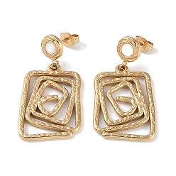 Real 18K Gold Plated Rectangle 304 Stainless Steel Shell Stud Earrings, Dangle Earrings for Women, Real 18K Gold Plated, 38x19mm