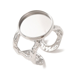 Stainless Steel Color Hammered 304 Stainless Steel Cuff Ring Components, Round Pad Ring Setting, Stainless Steel Color, 13~13.5mm,18mm, Tray Size: 14mm