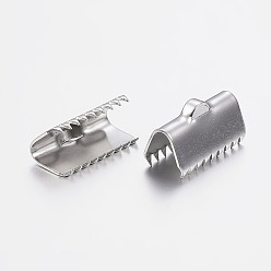 Stainless Steel Color 304 Stainless Steel Ribbon Crimp Ends, Rectangle, Stainless Steel Color, 7.5x13mm, Hole: 1.2x3mm
