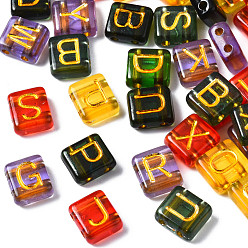 Couleur Mélangete Liens multi-brins acryliques galvanisés transparents, pour la fabrication de bracelets élastiques, rectangle avec lettre mixte aléatoire, couleur mixte, 8x8x4mm, Trou: 1.5mm, environ1900 pcs / 500 g