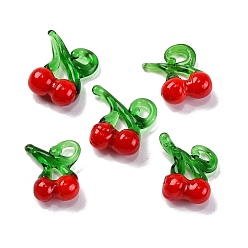 Вишня Стеклянный кулон с фруктами и едой, вишня, 19x16x8 мм, отверстие : 3.5 мм