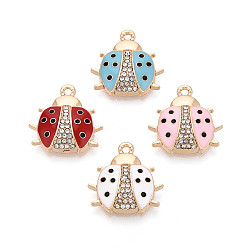 (52) Непрозрачная лаванда Гальваническое покрытие, сплавы, стразы и эмалевые подвески, божья коровка прелести, без кадмия, без никеля и без свинца, золотые, разноцветные, 18x18x4.5 мм, отверстие : 1.5 мм