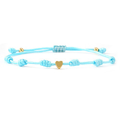 Голубой Регулируемые нейлоновые шнур плетеные браслеты, украшения из латуни для женщин, сердце, золотые, голубой, 11.02 дюйм (28 см)