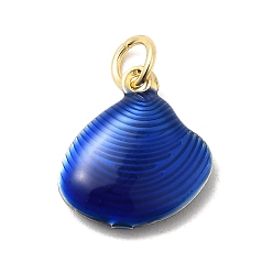 Синий Латунь эмаль прелести, шарм из ракушек, долговечный, без свинца и без кадмия, с целью перехода в кольце, стойки покрытие, реальный 18 k позолоченный, синие, 14.5x13.5x4 мм, отверстие : 3.5 мм