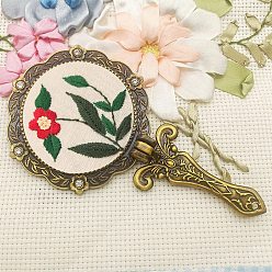 (404) Непрозрачное AB Кислое яблоко Набор для вышивания складного зеркала с цветочным узором, включая иглы для вышивания и нитки, хлопковая фабрика, цветочный белый, 145x75 мм