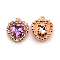 Amethyst Legierung rhinestone-anhänger, Herz, Amethyst, 18x16x5 mm, Bohrung: 1.4 mm