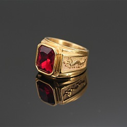 Красный 304 Кольца для мужчин из нержавеющей стали с кубическим цирконием и узором в виде дракона, прямоугольные, красные, размер США 7 (17.3 мм)