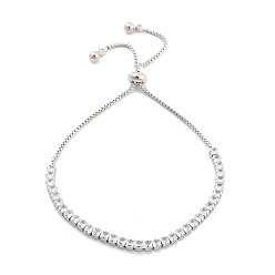 Платина Браслеты-слайдеры из латуни с прозрачным кубическим цирконием и квадратной коробкой, без никеля , долговечный, платина, 10-1/4 дюйм (26 см)