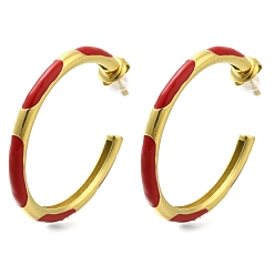 Красный Ионное покрытие (ip) 304 серьги-пусеты с эмалью из нержавеющей стали, серьги-кольца, реальный 14 k позолоченный, красные, 37x3.5 мм