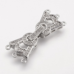 Платина Латунные микро проложить кубического циркония раз за застежками, платина, 34x13x6 мм, отверстие : 1.5 мм