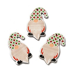 Разноцветный Рождественские односторонние деревянные большие подвески с принтом, чары гнома, красочный, 54x37x26 мм, отверстие : 2 мм
