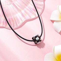 Black Onyx Ожерелья с подвесками в виде цветка из натурального черного оникса (окрашенного и нагретого) и стеклянных бусин, ожерелья из черного вощеного хлопкового шнура для женщин, платина, 17.40 дюйм (44.2 см)